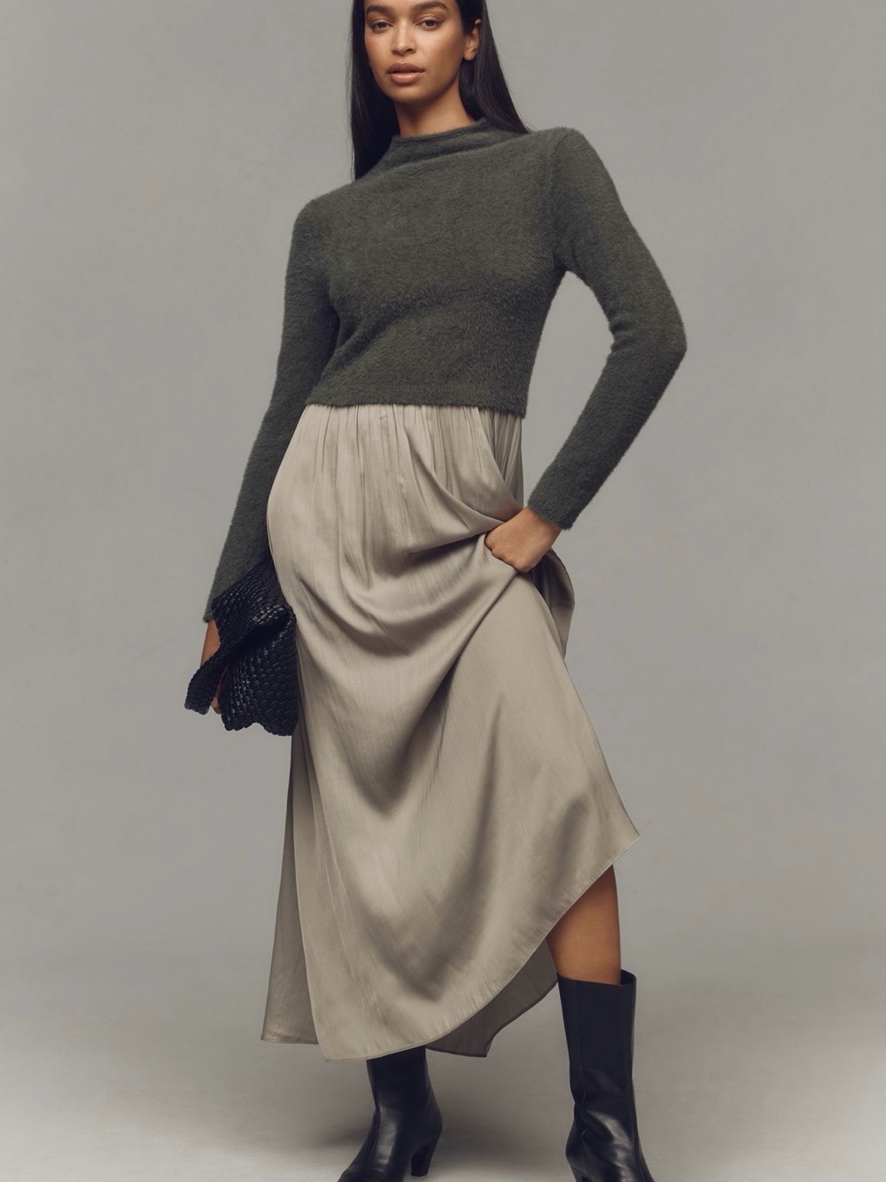 Anthropologie Thea Eyelash Knit Twofer Maxi Dress Green size medium